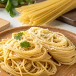 A plate of freshly cooked Tonnarelli topped with grated cheese, with raw pasta and fresh tomatoes in the background.